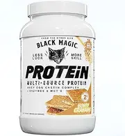 Black Magic Multi-Source Whey Protein Powder - Whey, Egg, Casein Complex with Enzymes & MCT's - Keto, Low Sugar - Pre/Post Workout - Honey Graham Crackers Flavor - 24g Protein - 2 LB