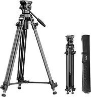 [SMALLRIG] Lightweight Video Tripod Kit with 360° Fluid Head, 62'' Aluminum Alloy Camera Tripod with QR Plate, Lift Rope, Load up to 6.2lb for DSLR, Camcorder, Cameras AD-50Lite - 4684