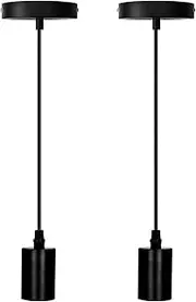 BrightArk Vintage Ceiling Pendant Light Fixtures, Aluminum E27 Screw Lamp Holder Set with Adjustable 1 Meter Cable Length Modern Flexible Hanging Light Fixture 2 Pack Black(Bulb Not Included)