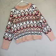 Ann Taylor Sweater Womens XL Fair Isle Jacquard Metallic Argyle Fuzzy Cozy New