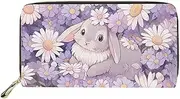 [COEQINE] Beach Sea Turtle Printed Wallets for Women,Multiple Card Slots Ladies Long Wallet PU Leather Card Holders, easter eggs rabbit daisy floral purple