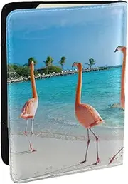 [JEJEA] Pink Flamingo on Beach Print Travel Organizer Credit Cards Case Passport BookPassport Holder Cover Wallet forTraveling,, Black, One Size
