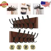 Elegant Wall-Mounted Wooden Coat Rack - 6 Hook Vintage Style in Brown and Black