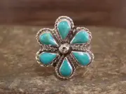 Native American Sterling Silver & Turquoise Inlay Cluster Ring - Dosedo - Size 7
