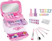 Makeup Kit for Girls | Girls Make Up Set Washable | Foldable Beauty Case Play Real Makeup Toys Princess Dolls Dress Up Game for Children Teen Girls, Age 4-12 Years Old