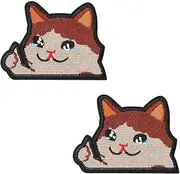 [Zcketo] 2 Pack Funny Cute Crying Cat Patch,Meme Cat Embroidered Patch,Fun Cool Trendy Biker Patch,Tactical Morale Cat Patch,Hook & Looped for Backpacks, Vests, Jackets, Jeans, Hats