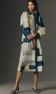 Anthropologie Let Me Be Midi Shirt Dress Blue Denim Patchwork Retro Boho XS NWT