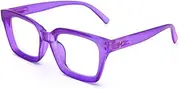 Amorays Reading Glasses Oversize Square Frame Vintage with Anti-Light Blue Lenses Zip Feather Glasses Presbypia Reader for Men and Women (Purple, +0.00)