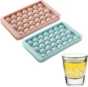 Round Ice Cube Tray, 2 PCS Mini Ice Cube Mold Easy Release Circle Ice Ball Maker for Freezer Making Ice, Frozen Drink (Blue, Pink)