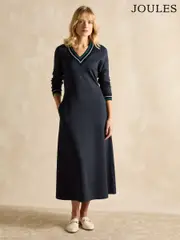 Joules Juliet V-Neck Navy Long Sleeve Ponte Maxi Dress (E01609) | $150