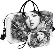 [ZRYSMY] Duffel Bag for Traveling, Dragon White Woman Travel Bag Gym Bag, with Multiple Interior Pockets Shoulder Weekender Bag for Women Men with Toiletry Bag 20.5L x 1.9W x 13.8H, Multi-Colored, one