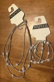 Napier three strand silvertone necklace and bracelet set NWT