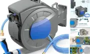 Retractable Garden Hose Reel, 1/2" x 100 ft + 6.5 ft Wall Mounted Water Hose