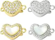 Stiesy 4 Style Brass Heart Box Clasps Necklace Single Strand Jewelry Slide Clasp Shell Heart Cubic Zirconia Connectors Charms for Bracelet Anklet Chain Beading Crafts