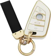 vurbemes 360 Degree Soft TPU Protector Key Fob Cover Case Compatible with2 5 6 7 X1 X2 X3 X5 X6 G07 Series 540 550i Keyless Entry Key Fob (White), White