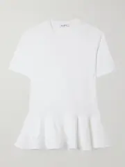 [Alaïa] Alaïa - Oversized Poplin-trimmed Cotton-jersey Peplum T-shirt - White - FR 46 FR 46 White
