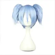 Breathable Hair Wig for Women 12" Sky Blue Wigs with Wig Cap Short Hair Ponytail