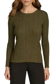 Donna Karan New York Metallic Variegated Rib Merino Wool Blend Sweater in Hthr Beech at Nordstrom, Size Medium