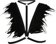 [Fiocias] Women Harness Lingerie Cami Cupless Gothic Feather Strappy Bra Black