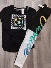 NWT Justice Girls Outfit Criss-cross back Soccer Top & Logo Legging Size 10 (B6)