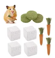 DQITJ 4 Pcs Small Pet Lava Teeth Grinding Square Stone 3 Pcs Small Carrots Ch...