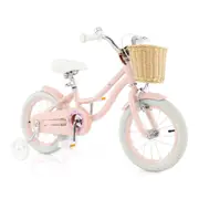 Costway 36cm Bike w/Training Wheels & Retro Basket Adjustable Bicycle 95% Pre-assembled Pink
