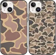 Yomjew 2 Pack Army Brown Camo Phone Case for iPhone 15 6.1 inches, Cool Durable Pattern Flag Anti-Scratch Soft Slim Flexible Protective Shockproof TPU Funda Cover for Men Boys