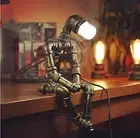Steampunk Table Lamp,Retro Industrial Bronze Pipe Robot Desk Lamp with 2 Edison