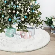 Christmas Tree Skirt, 48 inches Large White&Silver Luxury Faux Fur Tree Skirt...