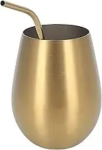 Wine Cup, 500ml Single Layer Beer Mug, Stainless Steel Coffee Mug, Beer Mug with Straw, Drinking Cup, Coffee Mug for Coffee, Cocktail, Drink, Tea and Beer, Home Kitchen (Gold)