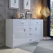 Luxsuite Buffet Table Sideboard Cabinet High Gloss Storage Cupboard 2 Doors & 5 Drawers White 150CM