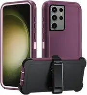 [Asuwish] Mobile Phone Case for Samsung Galaxy S23 Ultra 5G Case with Glass Film Screen Protector 360 Degree Shockproof Belt Clip Stand S23Ultra 23S S 23 23 Ultra Slim Mobile Phone Cases Protective