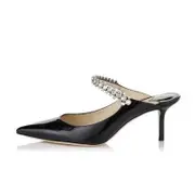 Nevenka Rhinestone Heeled Mules 6cm Pointed Toe Slip On Stiletto Sandals-Black