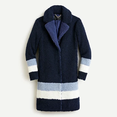 NWT-XXS-J.Crew Teddy sherpa topcoat in colorblock - BLUE MULTI