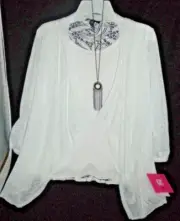 NWT IZ BYER GIRL White Knit & Lace 1 Piece Top with Overlay, SIZE XL(16)