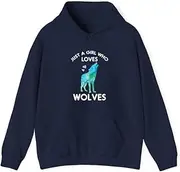 [X.Style] Just A Girl Who Loves Wolves Cute Animal Women Girls Kids ds038 Hoodie Navy 3XL