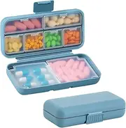 Daily Pill Organizer, BPA Free 8 Compartments Portable Travel Pill Case Foldable Pill Box for Medication, Vitamin, Fish Oil and Supplements, Blue