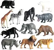 TangTanger Mini Wild Animal Toy Statue Cake Top Decoration, Educational Toys, 12pcs Safari Animal Figures, Realistic, Durable, Great for Gifts, Parties, Bath Time