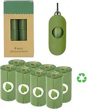 8 Rolls 120 Count Dog Poop Bags Compostable, Proxima Direct Doggie Waste Bags Green Carrier Bag with Dispenser, Biodegradable Dog Waste Bag Measures, Eco-Friendly Waste Bags for Dogs & Cats(9x13 Inch)