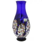GlassOfVenice Murano Glass Millefiori Art Glass Bottle Vase - Blue