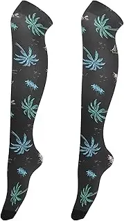 [Caihoyu] Women Thigh High Socks Lightweight Long Stockings for Women Warm Over Knee Socks for Cosplay Bright Coconut Trees Black, Bright Coconut Trees Black