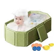 Foldable Baby Bathtub, Portable Shower Basin, Large Toddler Bathtub Foldable Baby Tub Includes Floating Toys and Balls, Water Toy for Kids 0-8 Years Old