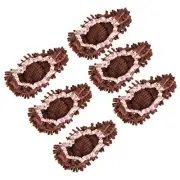 6Pcs Washable Cleaning Shoes Cover Duster Chenille Mop Slippers Brown