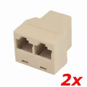 2 Pack - 2-Way RJ45 LAN Ethernet Network Splitter Extender Adapter Female Jacks