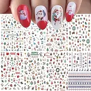 8 Sheets Christmas Nail Art Stickers Cartoon Nail Design 3D Self-Adhesive Nail Decals Santa Claus Nail Stickers Snowman Elk Christmas Tree Snowflake Nail Stickers for Acrylic Nails Decorations