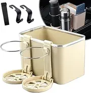 Car Armrest Storage Box, Car Armrest Storage Box Water Cup Holder, Cars Console Side Organizer Box, Tool-Free Install,Durable & Spill-Proof Console Organizer (Beige)