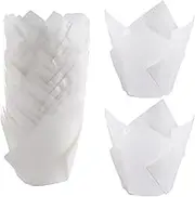 Aswalling 50 Pcs Tulip Cupcake Liners,Tulip Baking Paper Cupcake & Muffin Liners Unbleached Baking Cups Cupcake White Easy Install Easy to Use