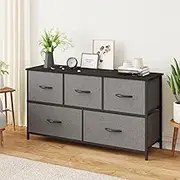 Advwin Chest of Drawers 5 Drawers Fabric Tower Dresser Organizer Clothes Toys Storage Unit Lowboy Storage Cabinet for Bedroom, Living Room, Hallway, Entryway,Office Gray