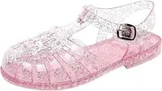 [OMGard] Toddler Jelly Sandals for Girls Unisex Boys Jellies Shoes T-Strap Soft Clear Flats Silver Slippers Size 11 Little Kid Retro Slides Summer Beach Glitter Slingback, Pink, 13.5 Little Kid