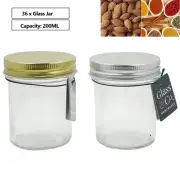 36 x Glass Jars Screw Lid 200ml Kitchen Pantry Spice Jam Honey Storage Bottles
